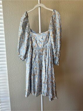 Momni boutique jade blue dandelion babydoll mini dress size medium NWT